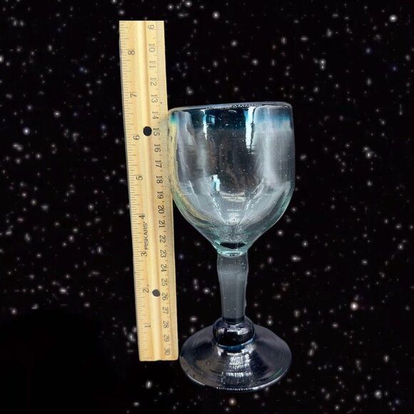 Hand Blown Glass Goblet Set Margarita Drinking Glasses Cobalt Blue Clear Glass - Picture 10 of 12